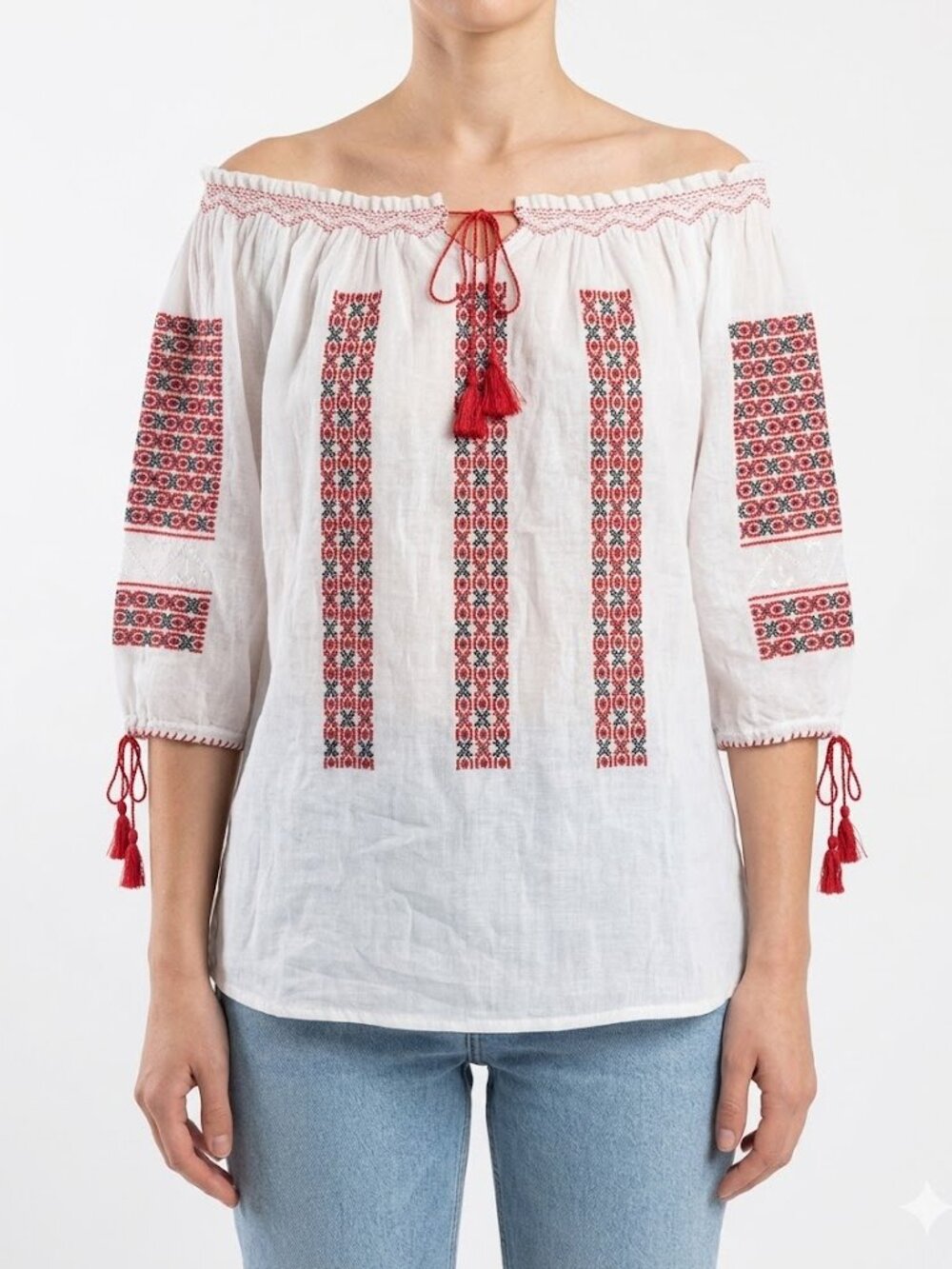 Vintage Hand-Embroidered Folk Peasant Blouse